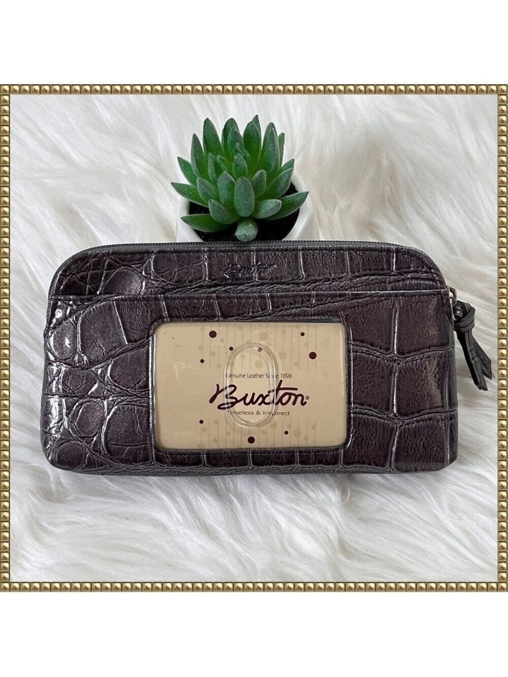 Buxton Wallet Organizer Metallic Gray Snakeskin Large NWT